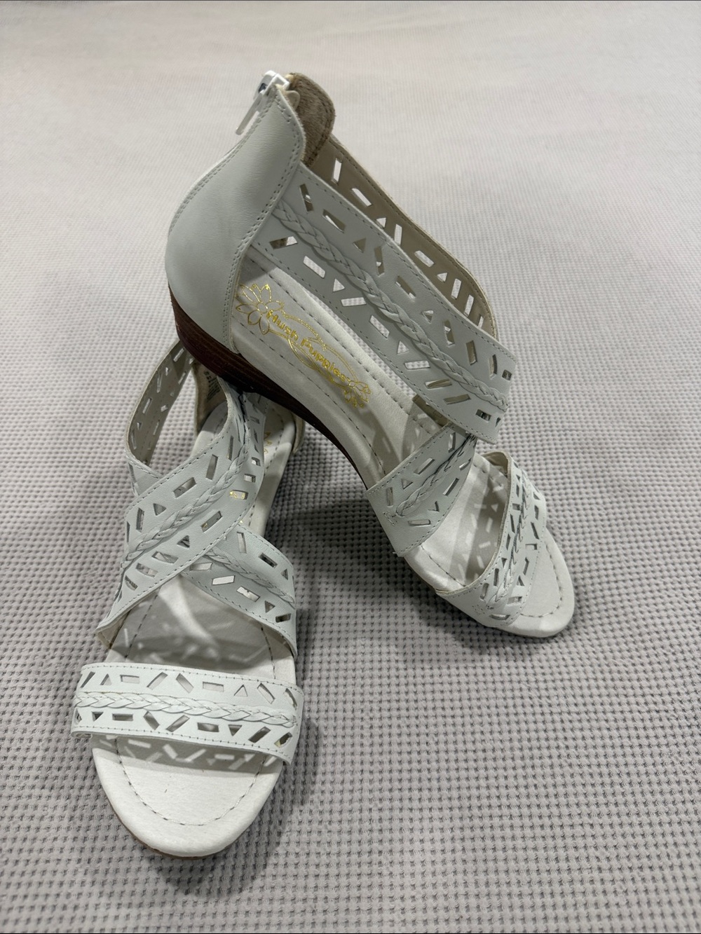 Hush Puppies White Laser-Cut Strappy Heeled Sandals